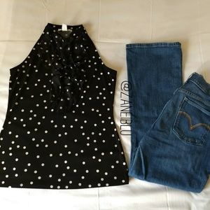 WHBM Black & White Polkadot Ruffle Top